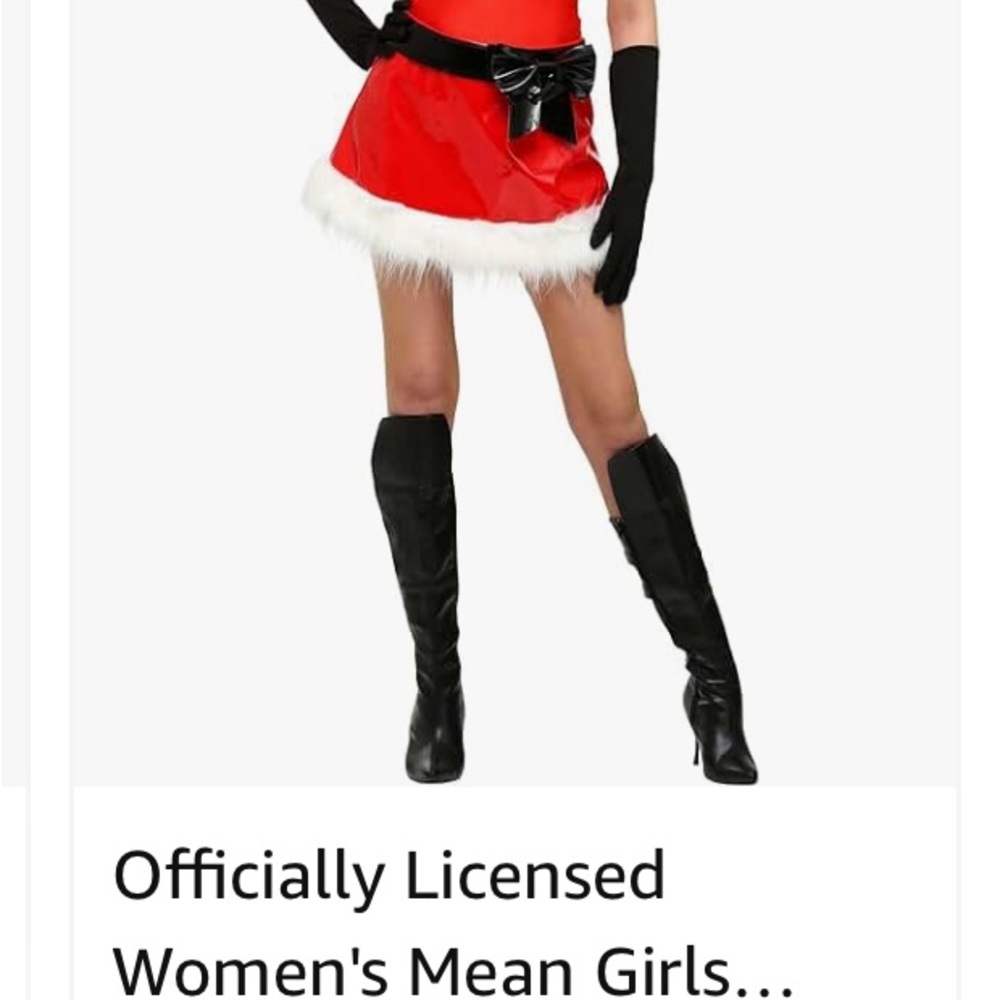 Red Santa-Inspired Dress with Black Gloves and Boots